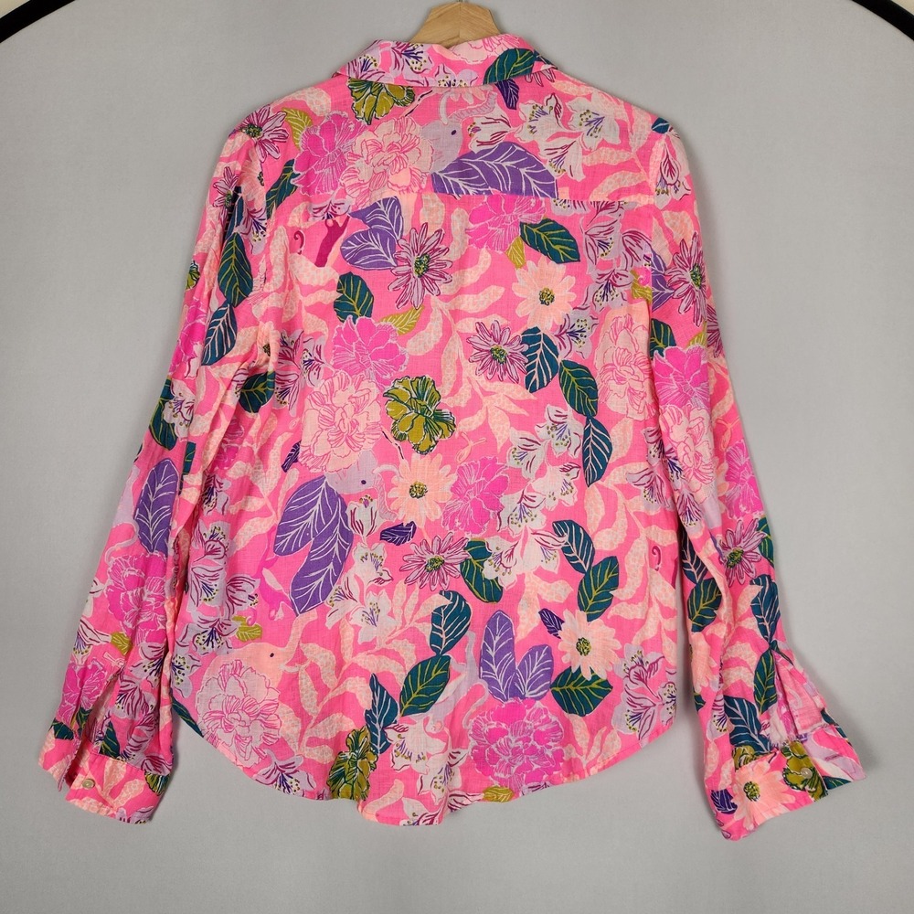 Lilly Pulitzer Sea View Linen Button Down Shirt Pink Isle Best Of Friends Medium - Picture 5 of 11